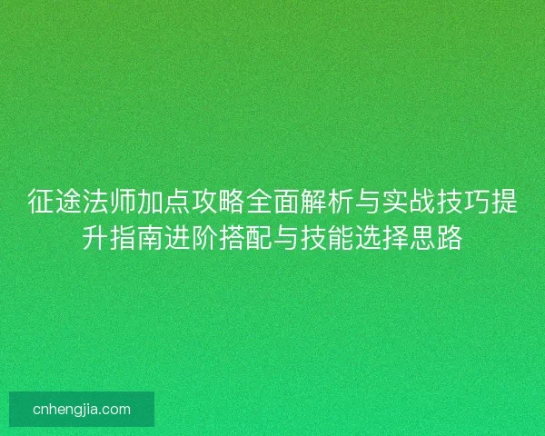 征途法师加点攻略全面解析与实战技巧提升指南进阶搭配与技能选择思路