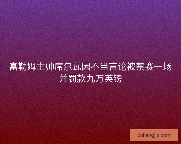 富勒姆主帅席尔瓦因不当言论被禁赛一场并罚款九万英镑